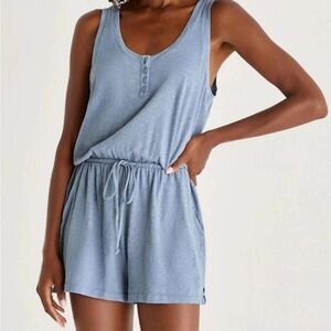 Z Supply Light Blue Sleeveless Henley Romper
